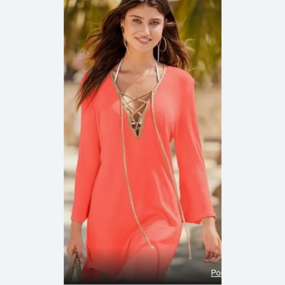 Venus Coral Swim Cover-Up with gold accents in size XL